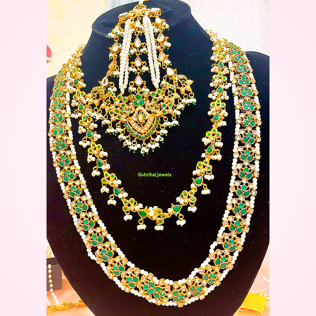 Zaibu Green Kundan Pearl Mala Necklace
