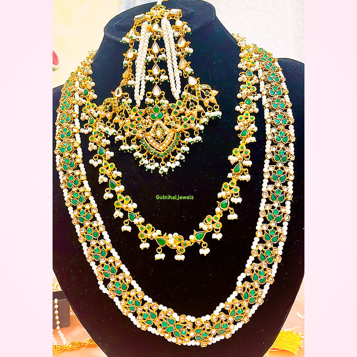 Zaibu Green Kundan Pearl Mala Necklace