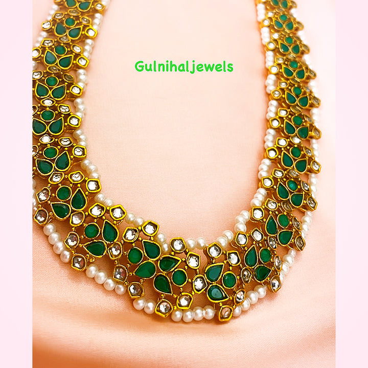Zaibu Green Kundan Pearl Mala Necklace