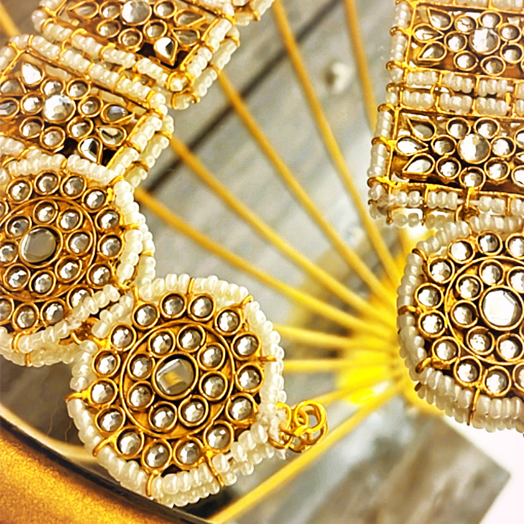 Zara Kundan & White Pearl Matha Patti In Gold Plating