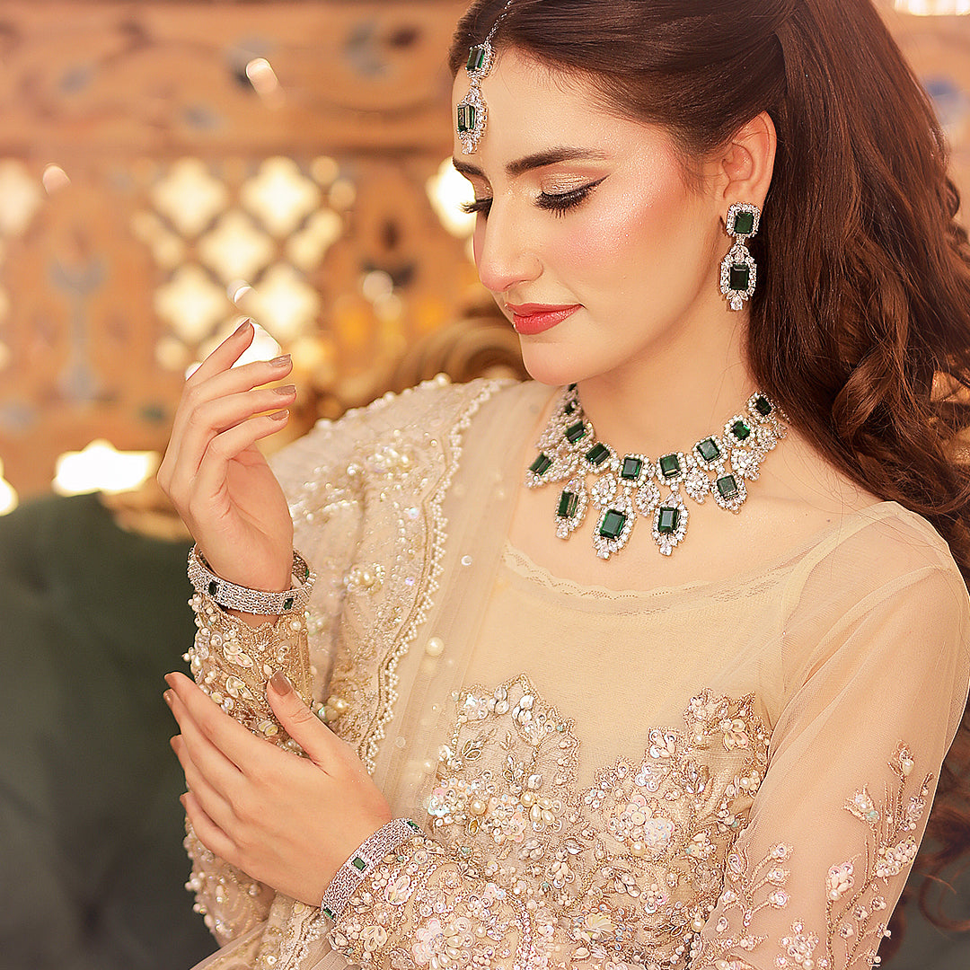 Alina Emerald-Cut CZ Bridal Necklace Set With Earrings & Bindiya