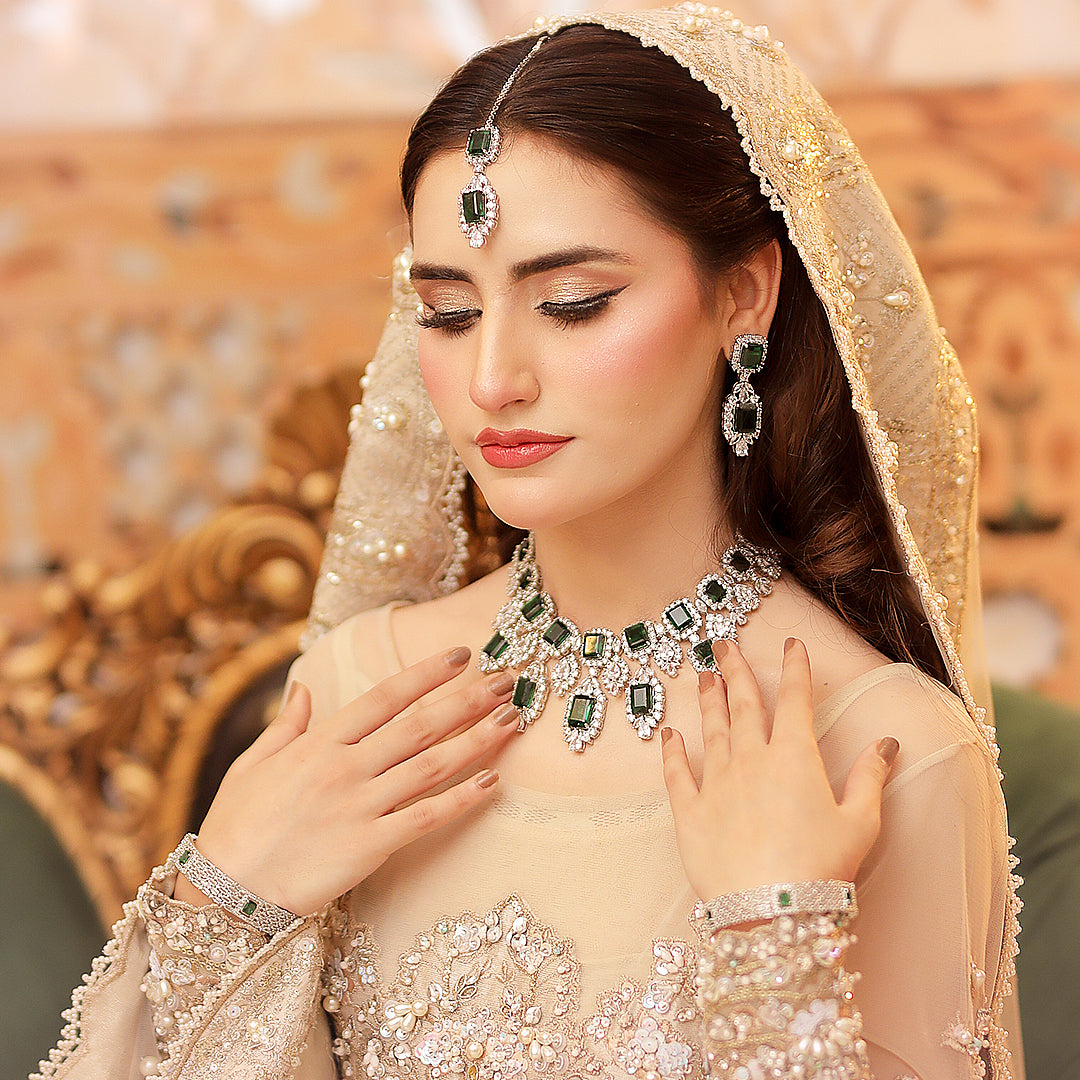 Alina Emerald-Cut CZ Bridal Necklace Set With Earrings & Bindiya