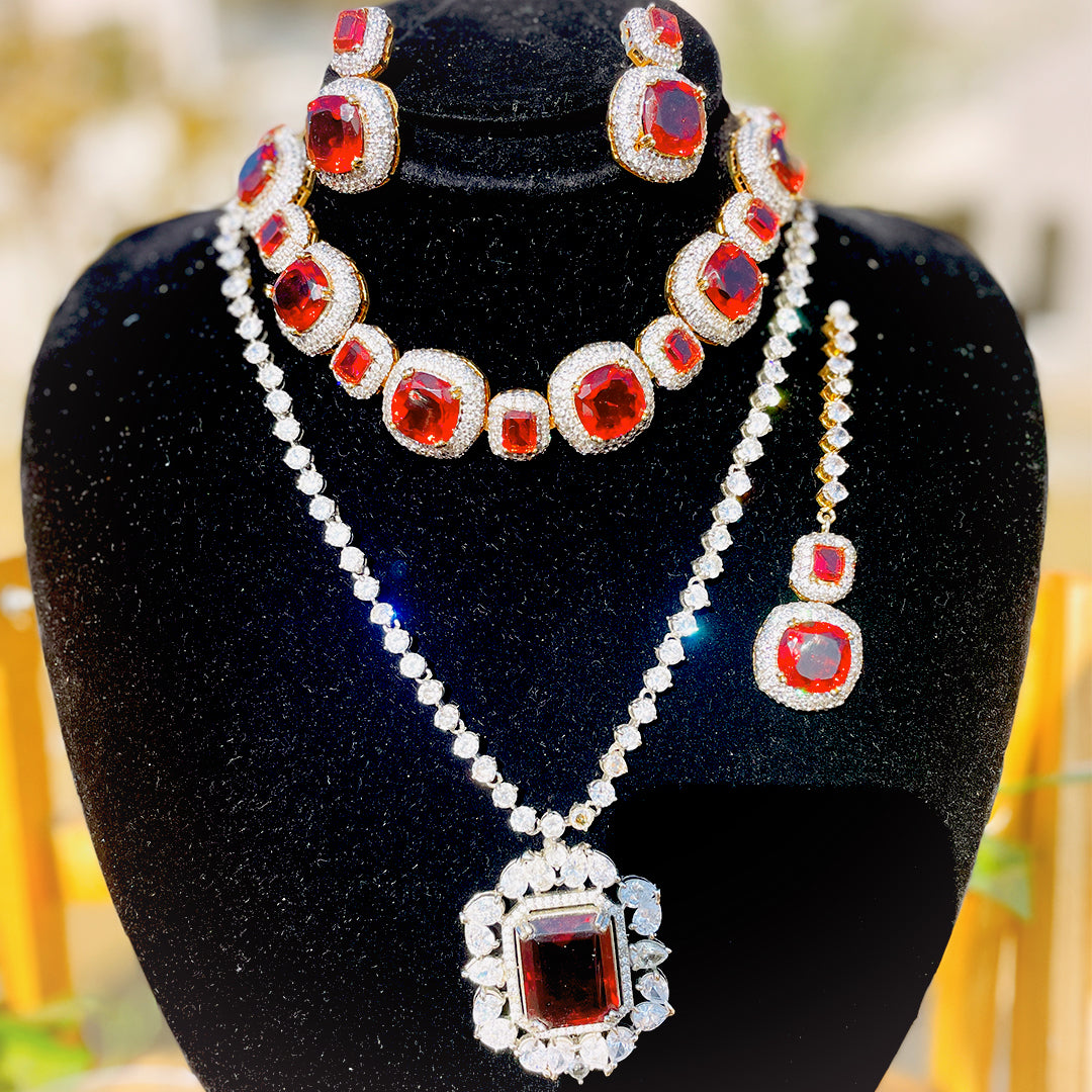 Parezay Jurao Set – Handmade Gold Plated Cubic Zirconia Choker, Earrings & Bindiya