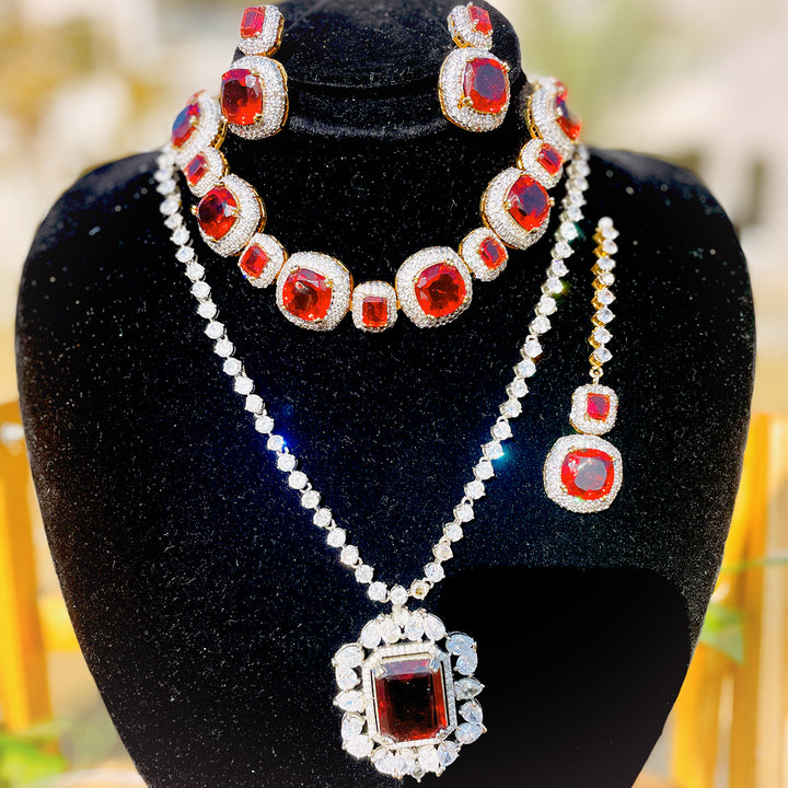 Parezay Jurao Set – Handmade Gold Plated Cubic Zirconia Choker, Earrings & Bindiya