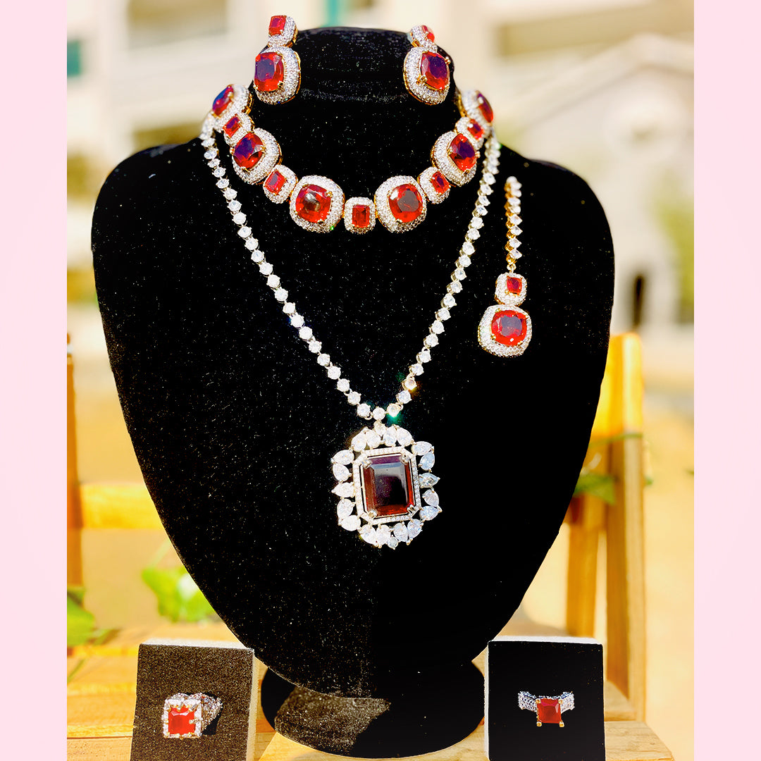 Parezay Jurao Set – Handmade Gold Plated Cubic Zirconia Choker, Earrings & Bindiya