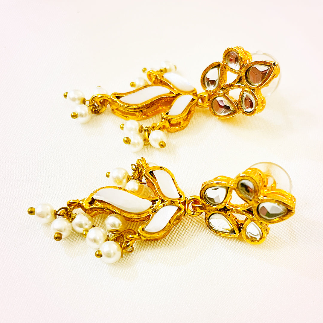 Kundan Gold-Plated Dilnasheen Earrings With Pearl White Stones
