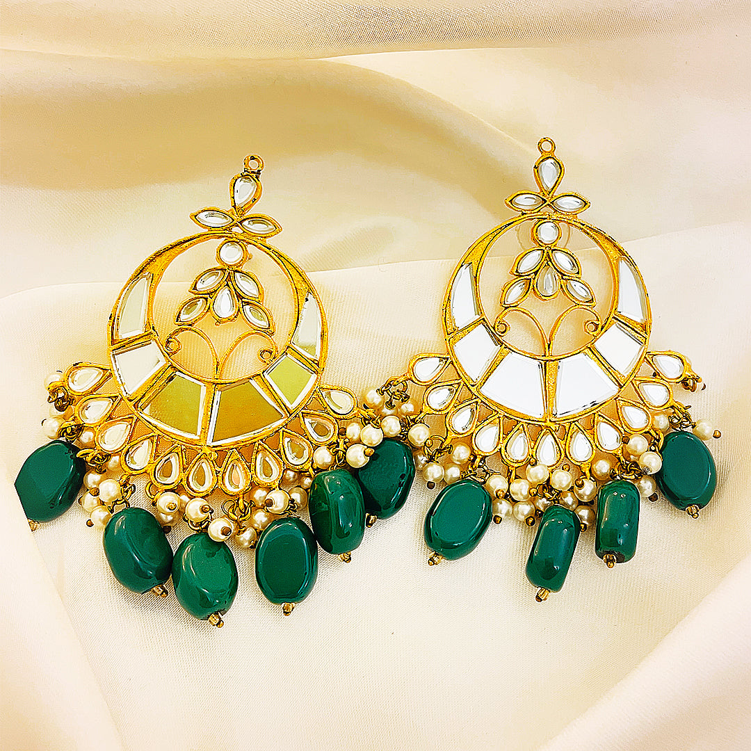 Kundan Gold-Plated Chand Bali Earrings With Droplets