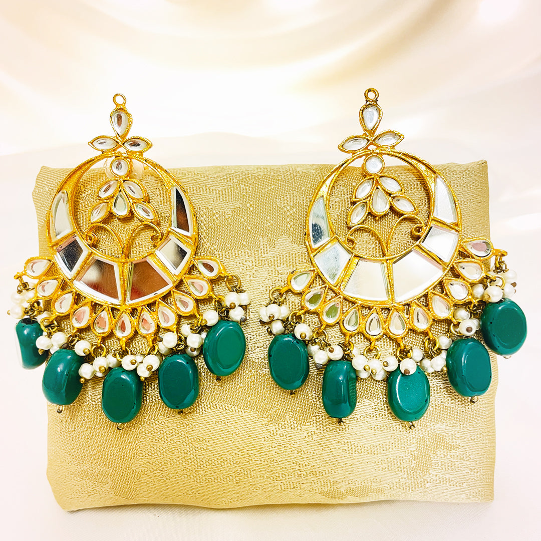 Kundan Gold-Plated Chand Bali Earrings With Droplets