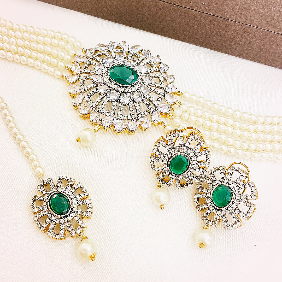 Easter Bloom 4-Piece Pearl-Strand CZ Choker Set