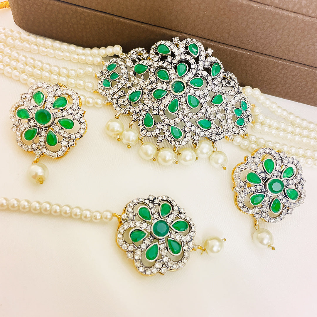 Nureh 4-Piece Pearl CZ Choker Set
