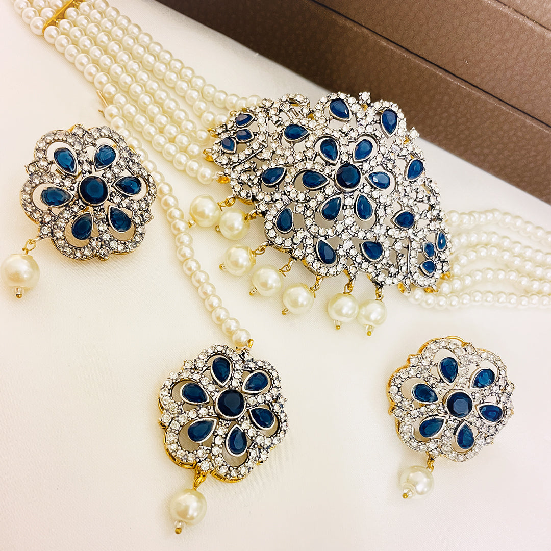 Nureh 4-Piece Pearl CZ Choker Set