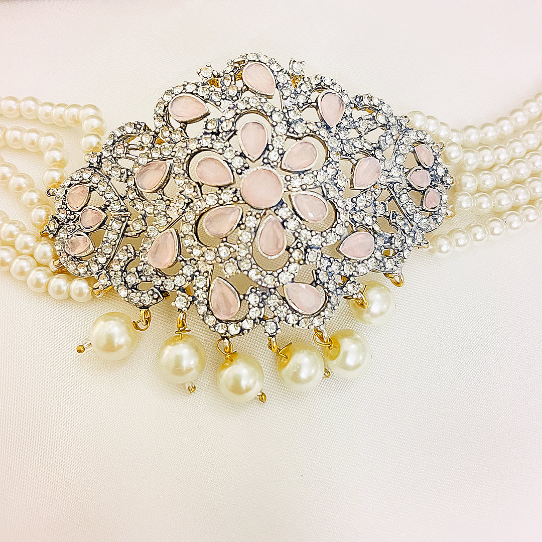 Nureh 4-Piece Pearl CZ Choker Set