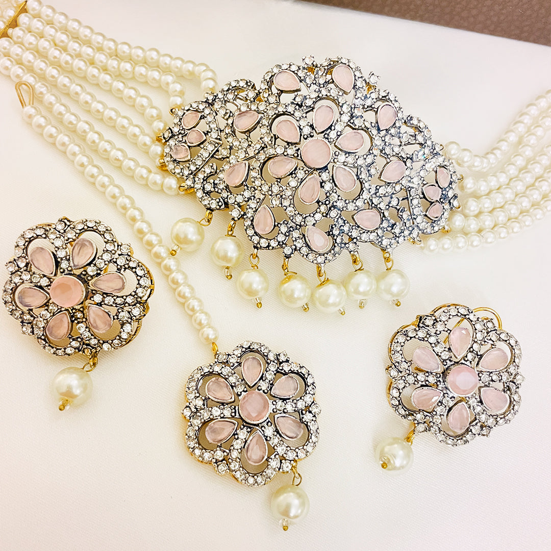 Nureh 4-Piece Pearl CZ Choker Set