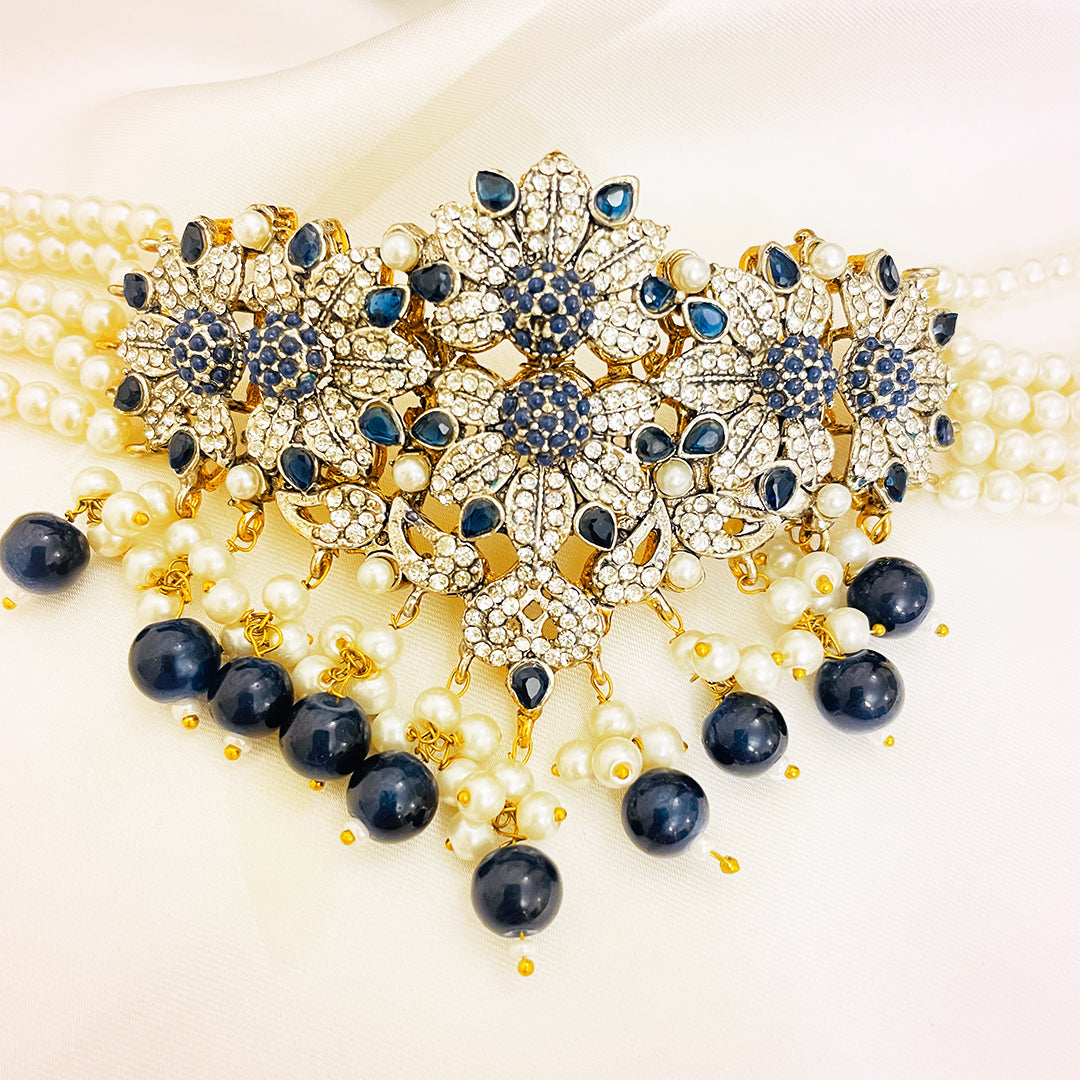 Sitara 4-Piece Floral Pearl CZ Choker Set
