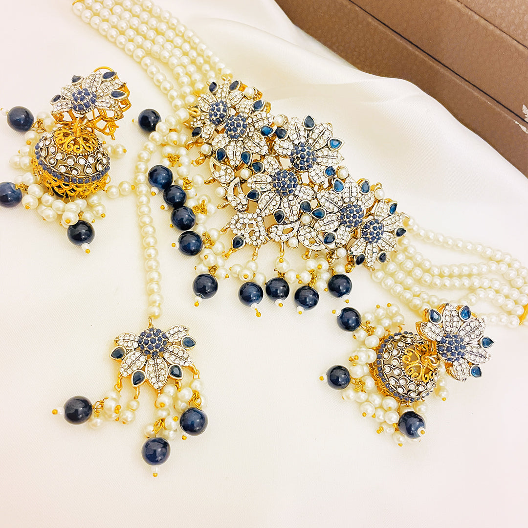Sitara 4-Piece Floral Pearl CZ Choker Set