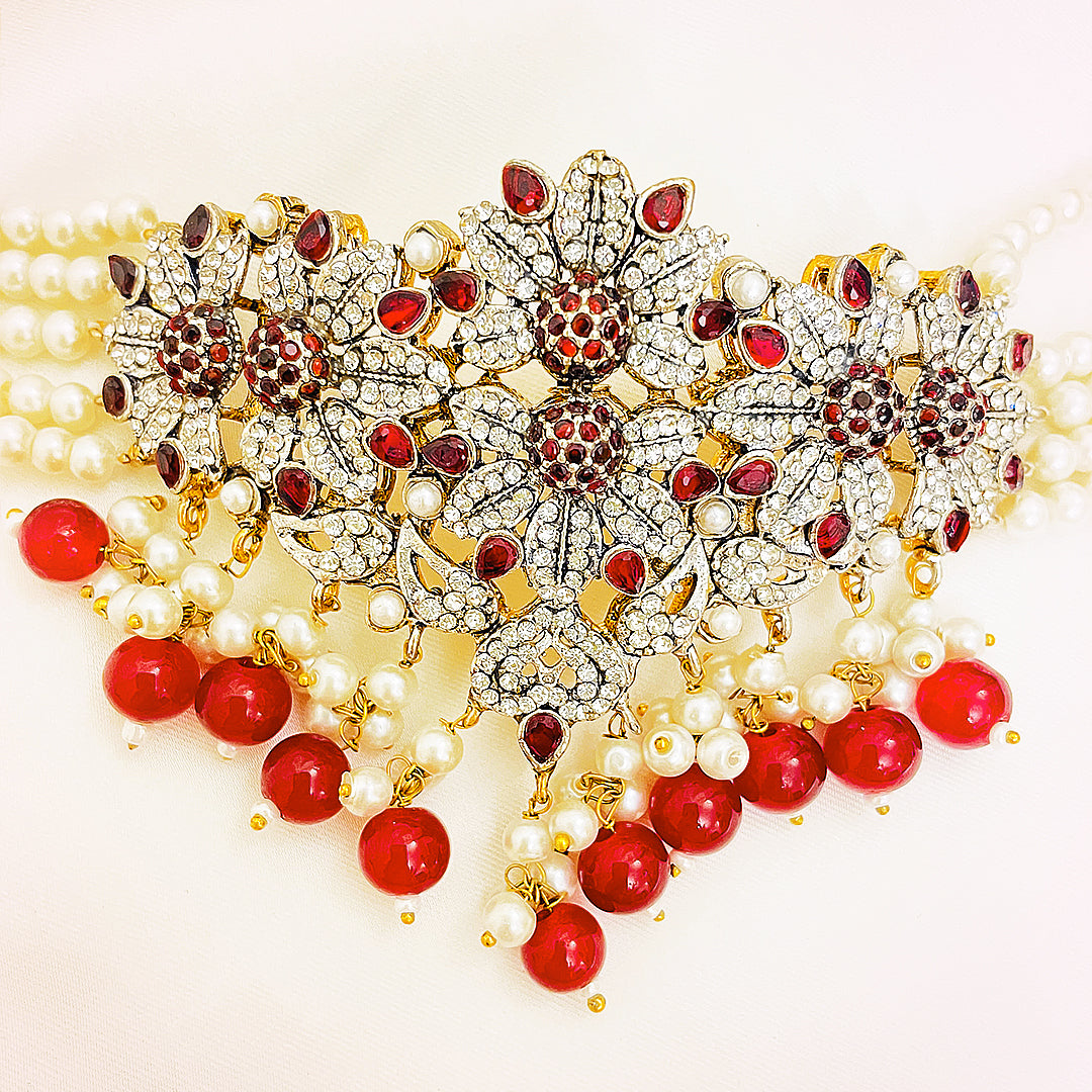 Sitara 4-Piece Floral Pearl CZ Choker Set