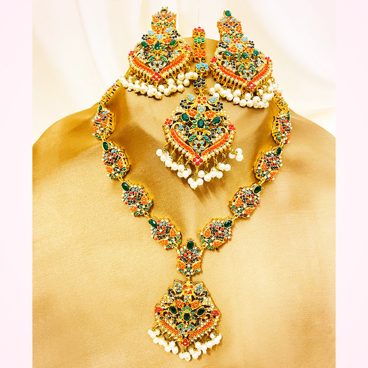 Norton 4-Piece Multicolor Kundan Necklace Set With Pearls & Intricate Detailing
