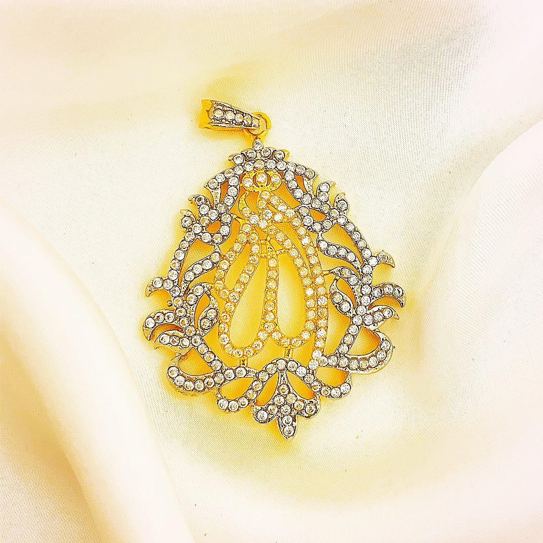Curvy CZ Brass Pendant Allah