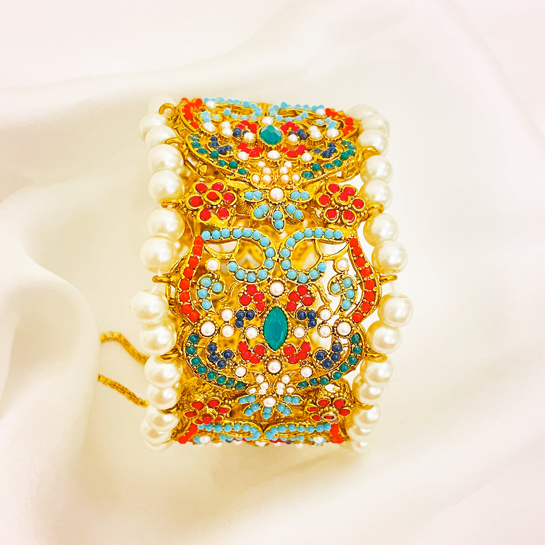 Wide Multi-Stone Noratan Kara Brass Bangle