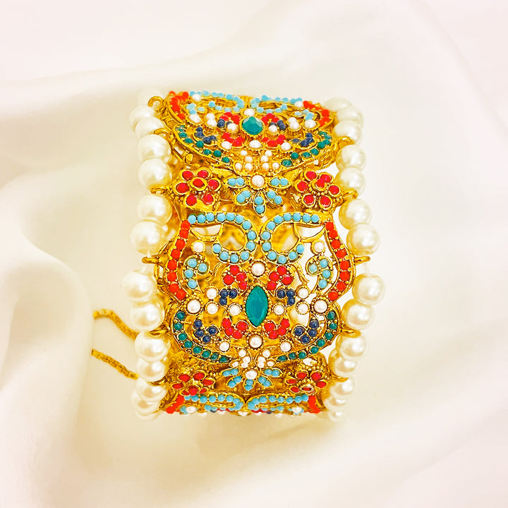 Wide Multi-Stone Noratan Kara Brass Bangle