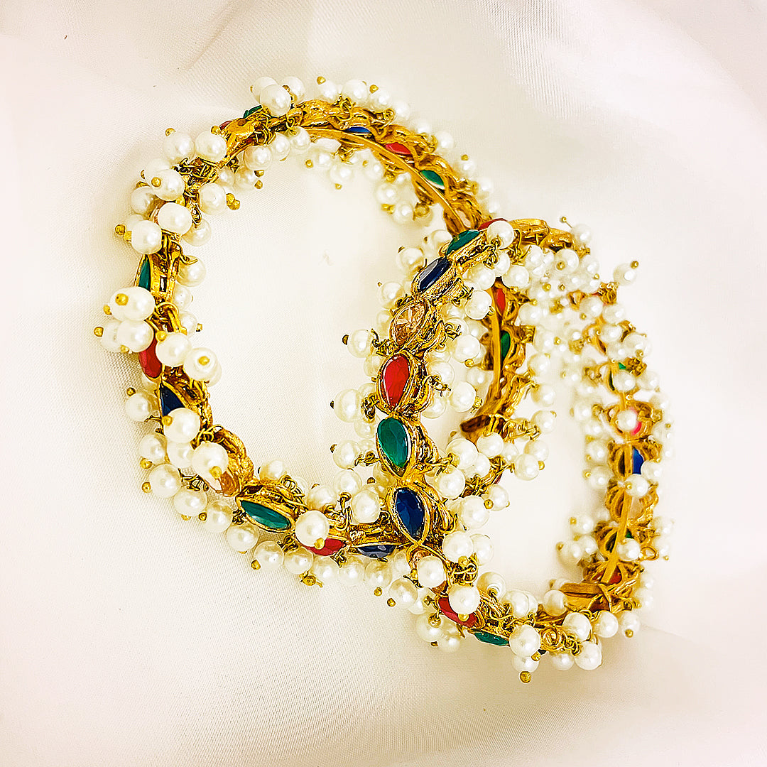 Beaded Multi-Stone & Ruby Brass Bangles