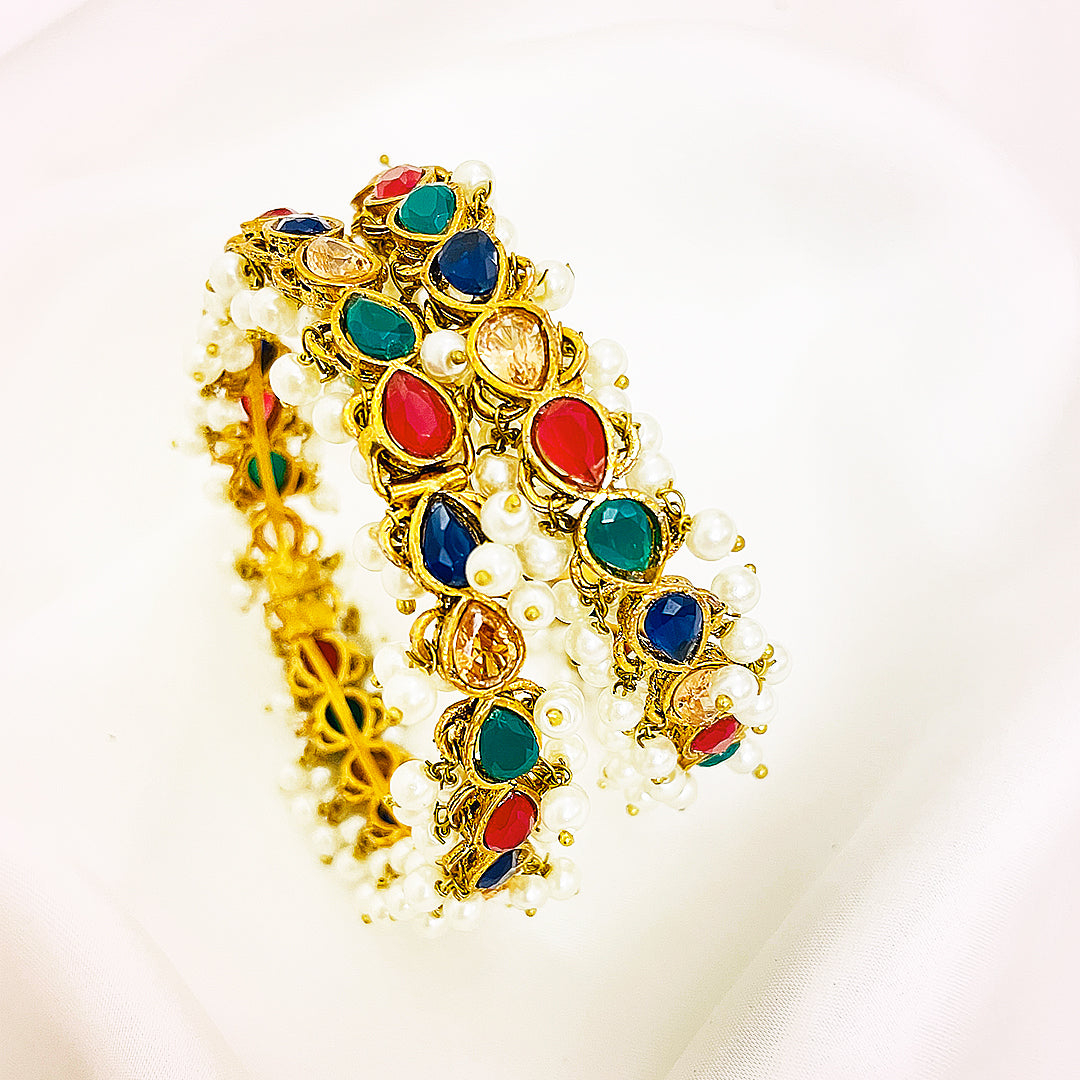 Beaded Multi-Stone & Ruby Brass Bangles