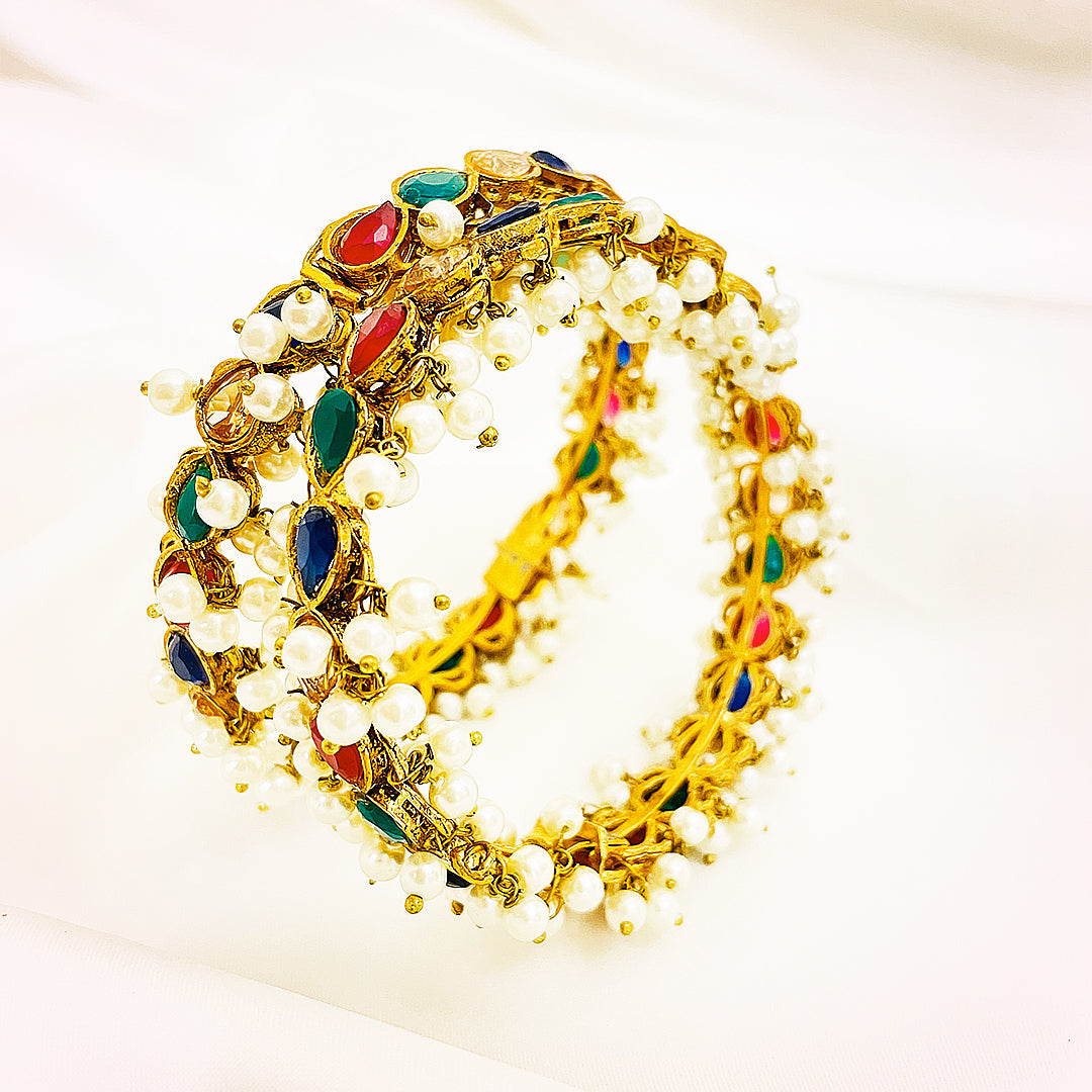 Beaded Multi-Stone & Ruby Brass Bangles