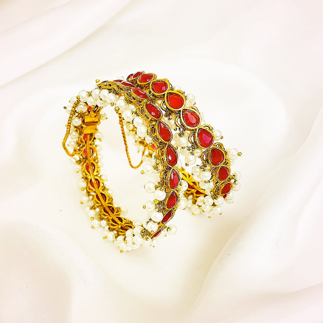 Beaded Multi-Stone & Ruby Brass Bangles