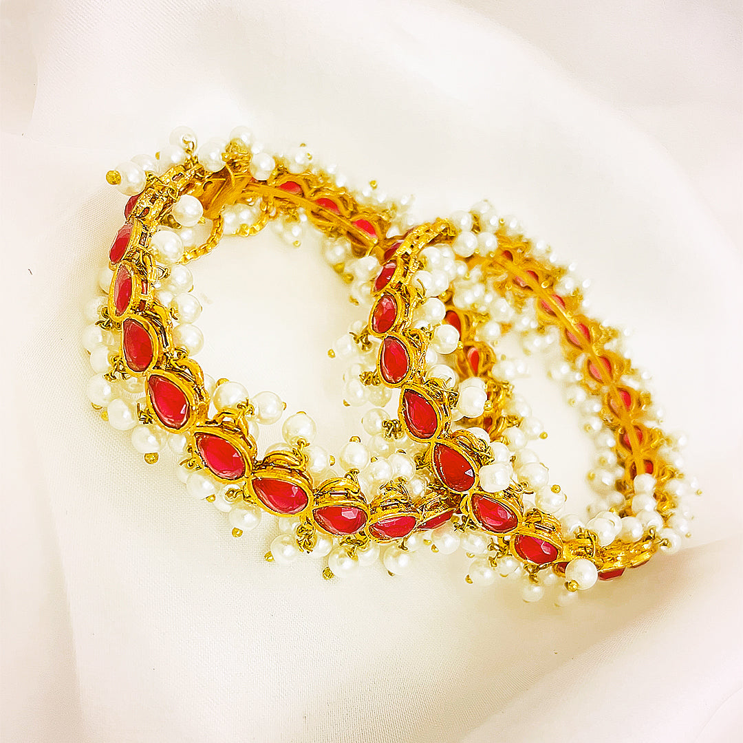 Beaded Multi-Stone & Ruby Brass Bangles