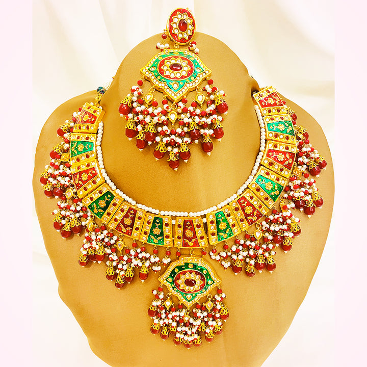 Ramsha Thappa Kundan Bridal Set – Handcrafted Enamel & Droplet Work Jewelry
