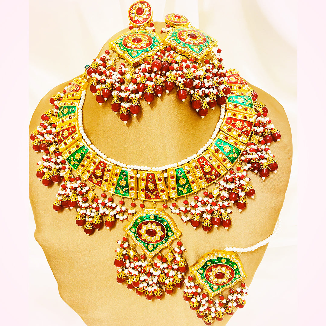 Ramsha Thappa Kundan Bridal Set – Handcrafted Enamel & Droplet Work Jewelry