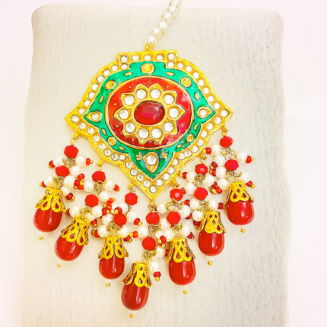 Ramsha Thappa Kundan Bridal Set – Handcrafted Enamel & Droplet Work Jewelry