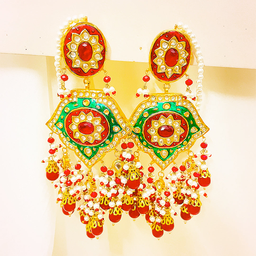 Ramsha Thappa Kundan Bridal Set – Handcrafted Enamel & Droplet Work Jewelry