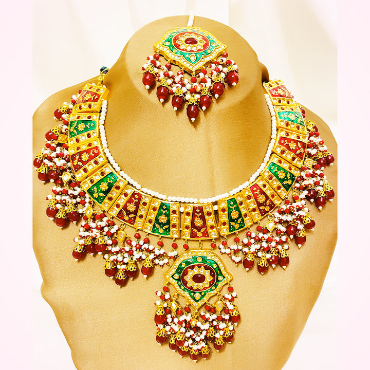 Ramsha Thappa Kundan Bridal Set – Handcrafted Enamel & Droplet Work Jewelry