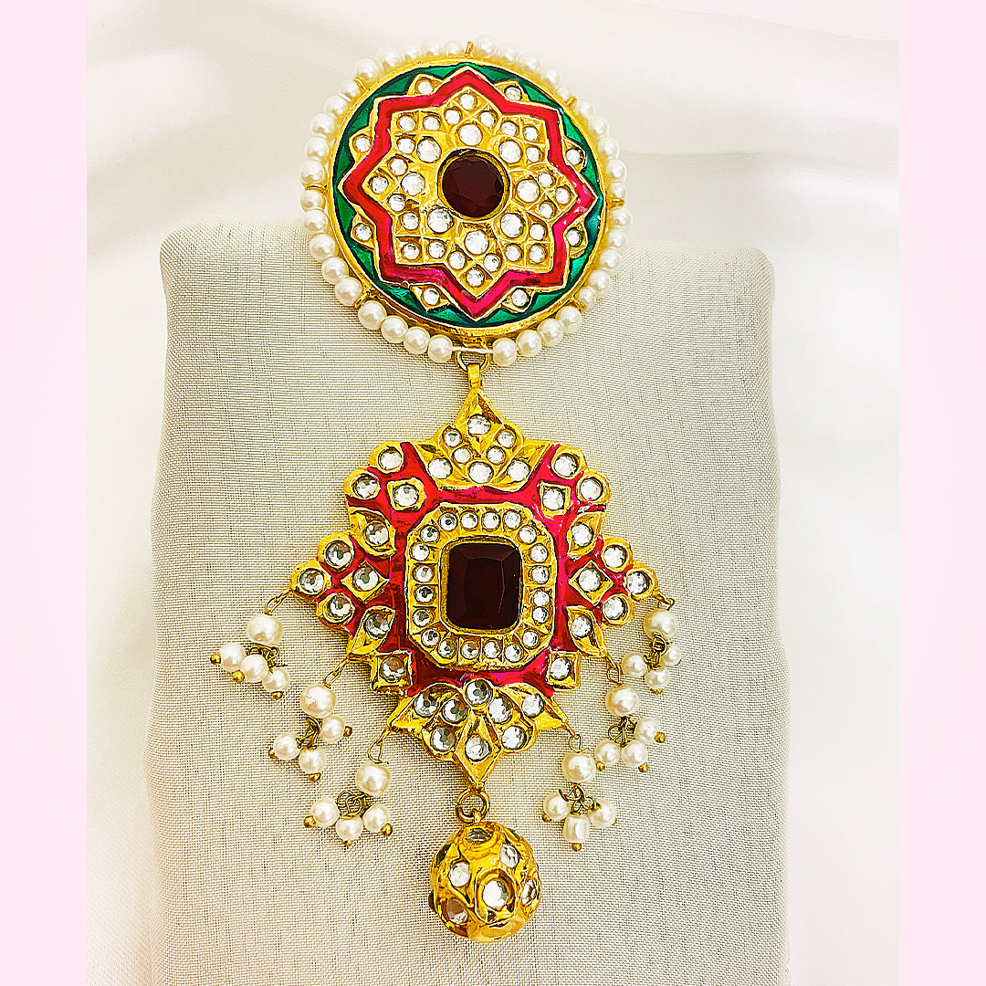 Meher Tappa Kundan Gold Plated Earrings – Handcrafted Mina Work With Pearl Detailing