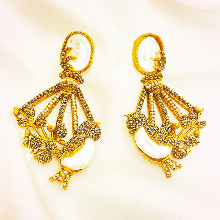 Bulbul-e-Shab Pearl Bird Motif Earrings