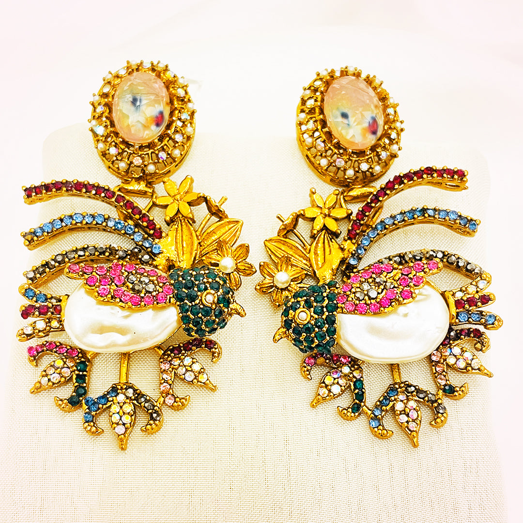 Mahiya Multicolor Bird Motif Pearl Earrings