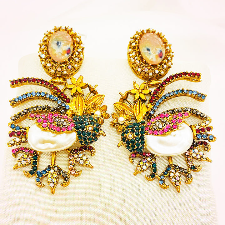 Mahiya Multicolor Bird Motif Pearl Earrings