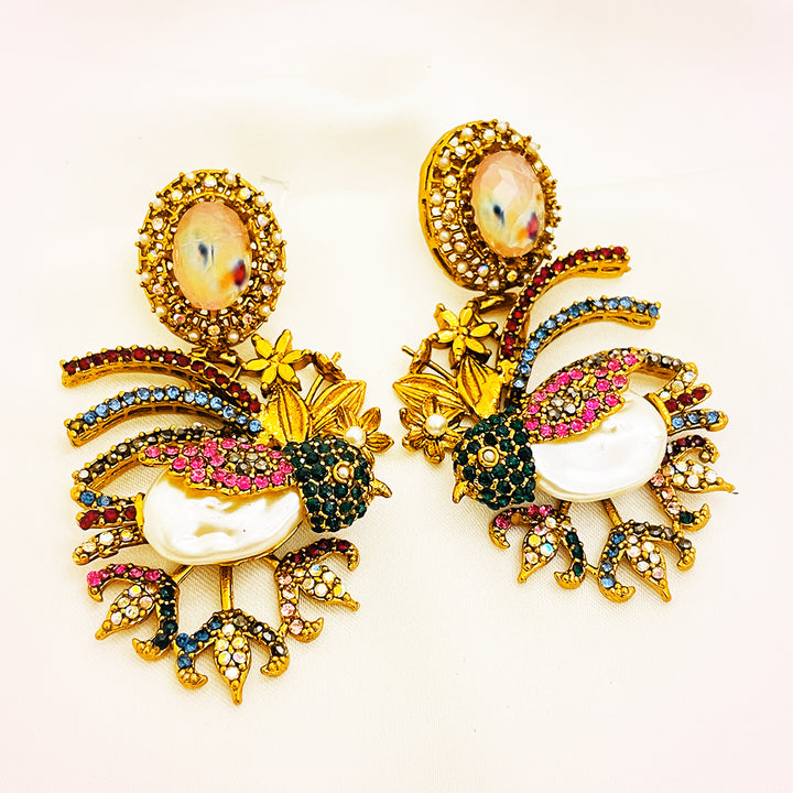 Mahiya Multicolor Bird Motif Pearl Earrings