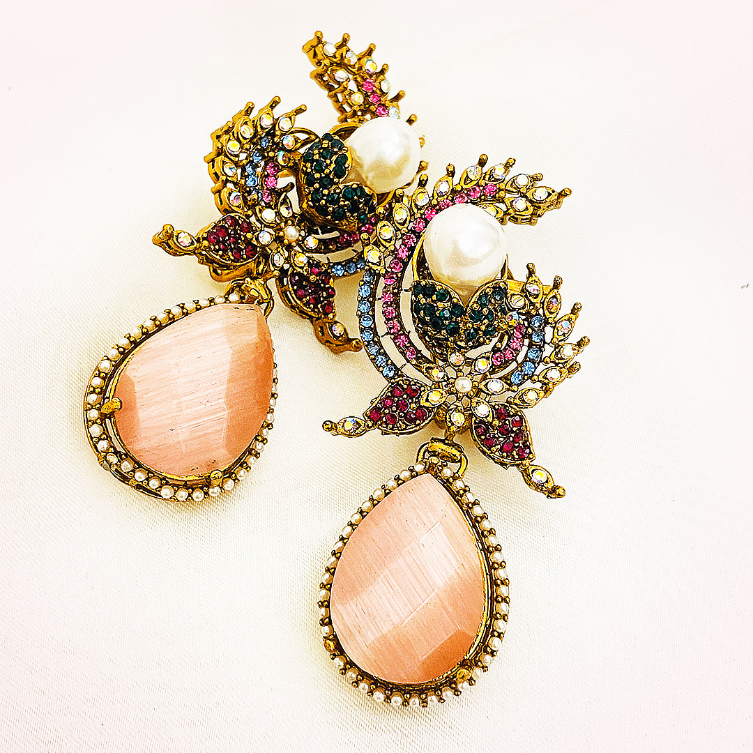 Ayat Pearl-Embellished Teardrop Turkish Earrings