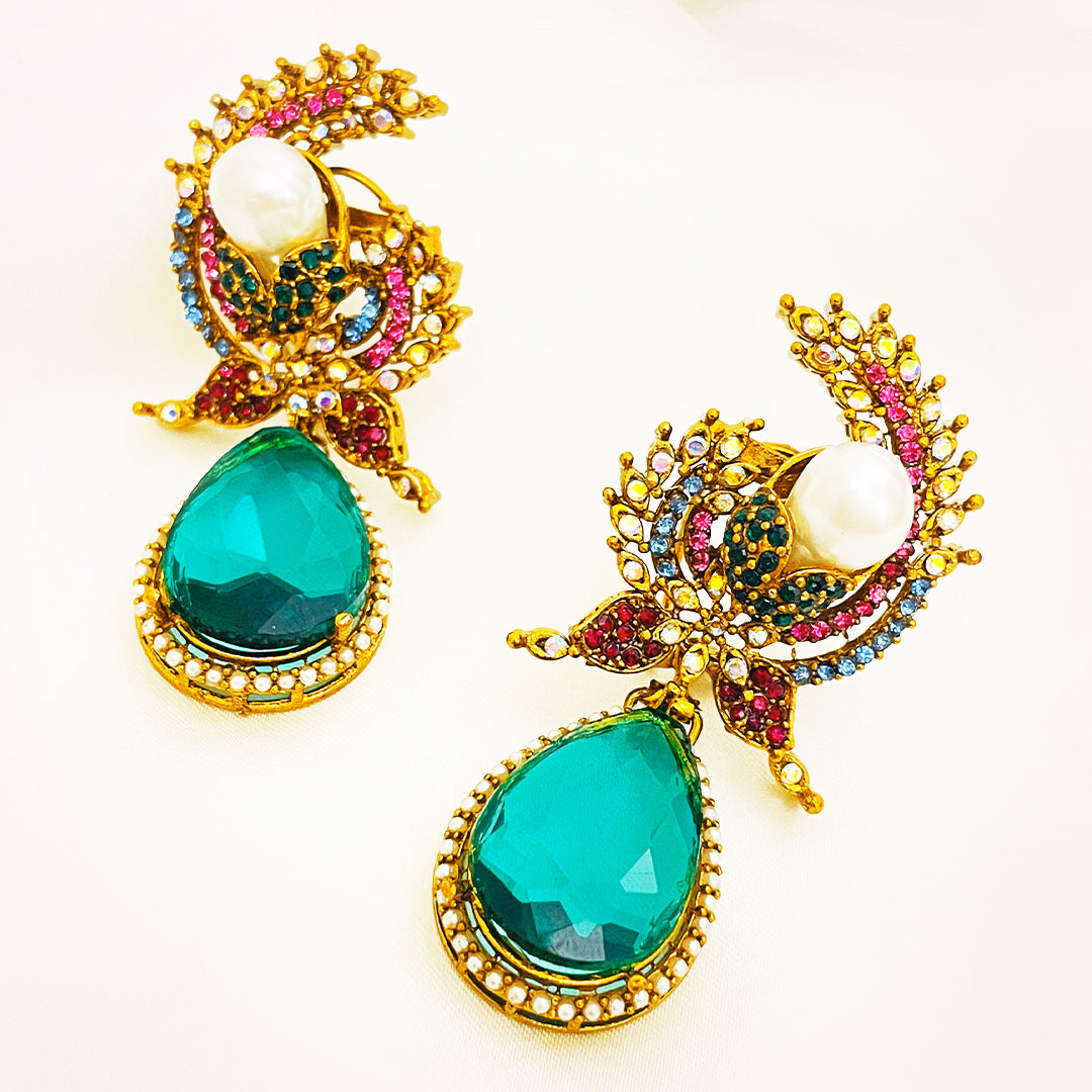 Ayat Pearl-Embellished Teardrop Turkish Earrings