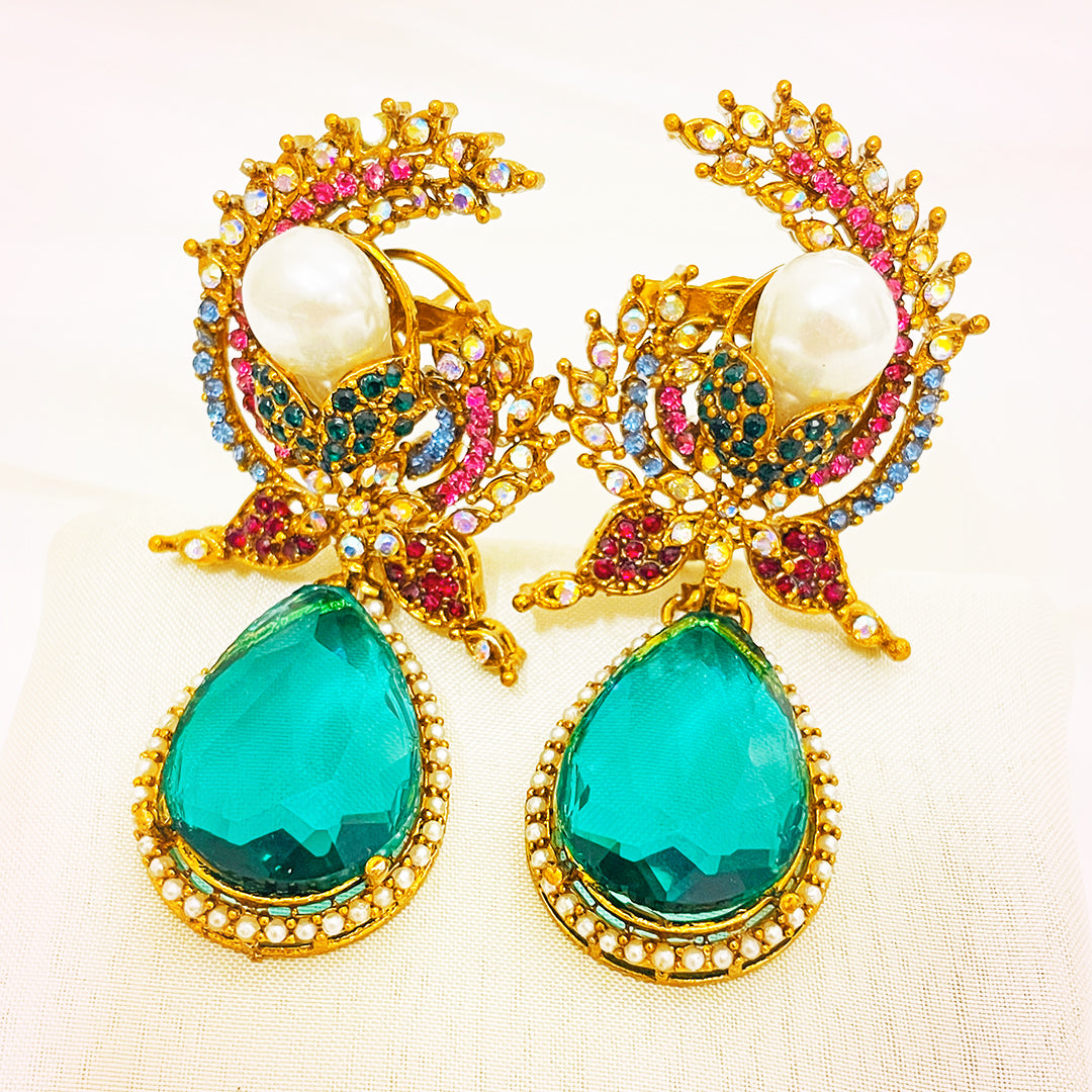 Ayat Pearl-Embellished Teardrop Turkish Earrings
