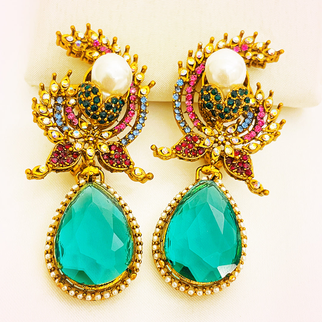 Ayat Pearl-Embellished Teardrop Turkish Earrings