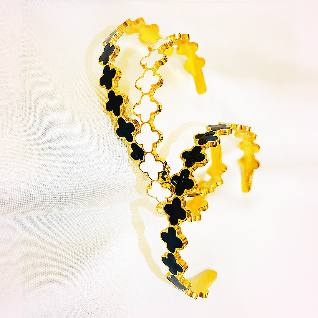 Celestia Clover Link Stainless Steel Bangles – 18K Gold Plated Stack