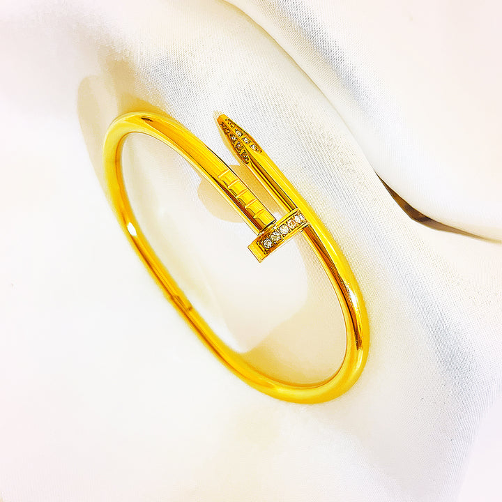 Maris Nail-Head Stainless Steel Bangles – Plain & Crystal Variants, 18K Gold Plated