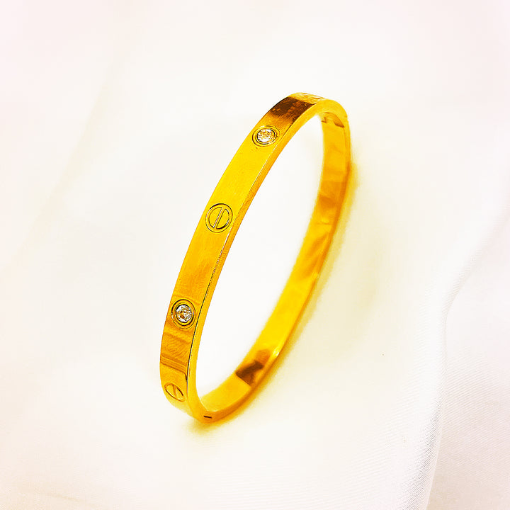Elowen Wide Screw-Motif Crystal Stainless Steel Bangle – 18K Gold Plated