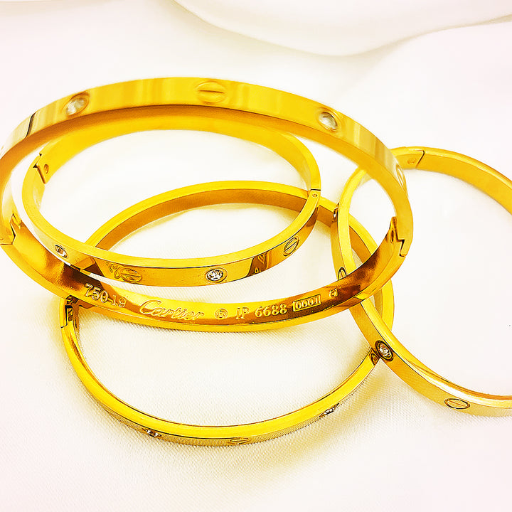 Elowen Wide Screw-Motif Crystal Stainless Steel Bangle – 18K Gold Plated