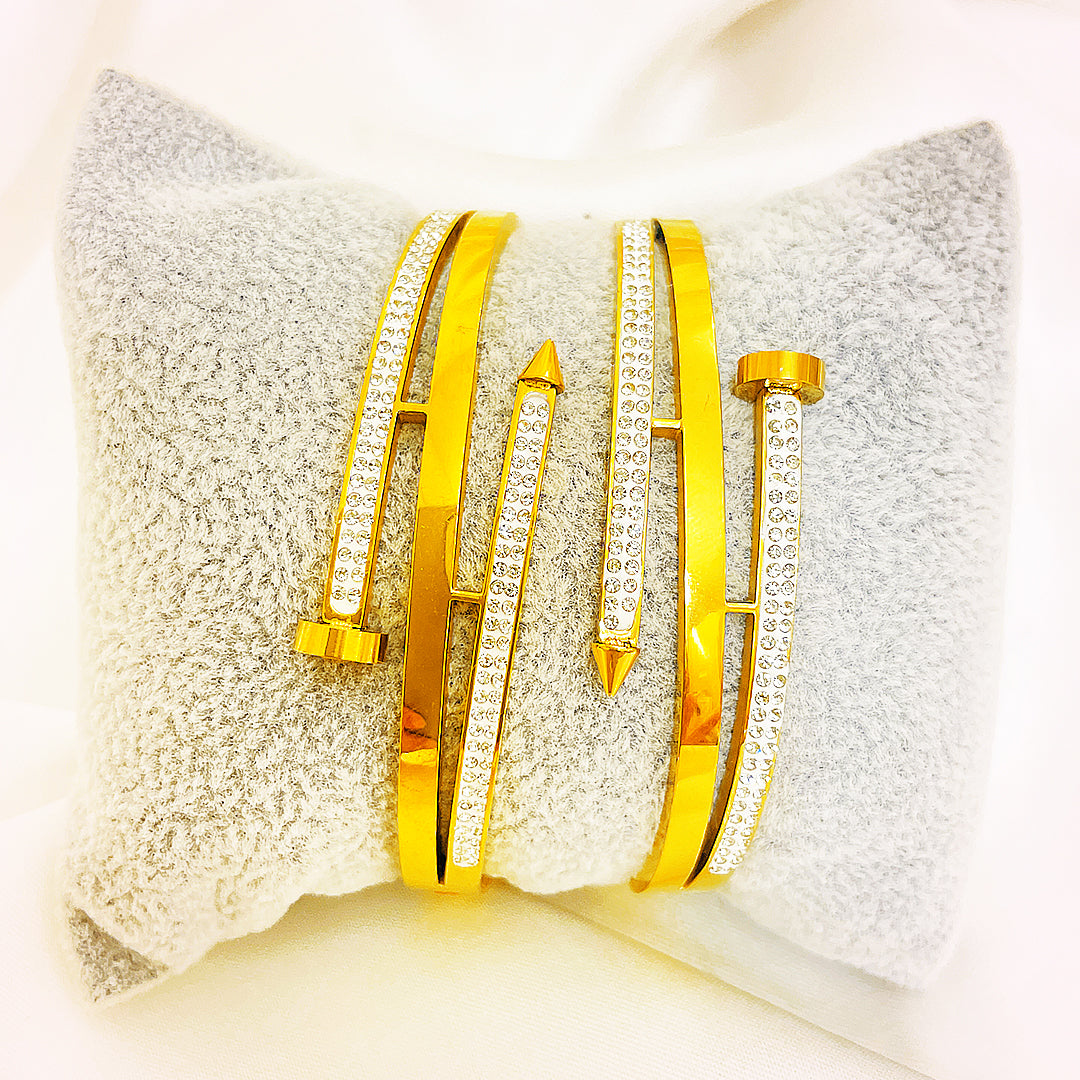 Rosalind Double-Bar Crystal Stainless Steel Bangle – 18K Gold Plated