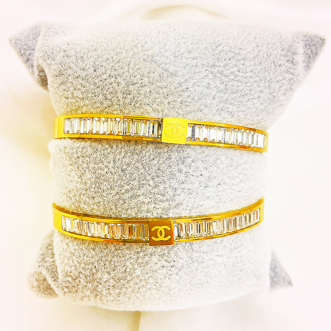 Mirabel Baguette Crystal Stainless Steel Bangle – 18K Gold Plated