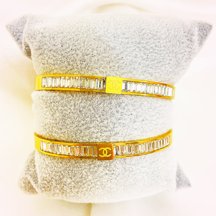 Mirabel Baguette Crystal Stainless Steel Bangle – 18K Gold Plated